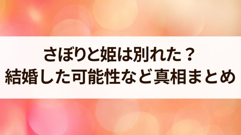 さぼり姫　別れた理由　結婚